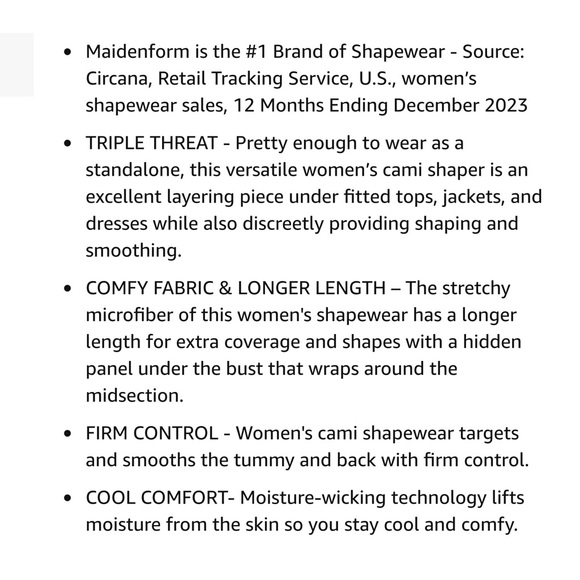 MAIDENFORM Cami Shapes Model # FL3266 Adjust Straps Longer Length NWT Sz L - Picture 5 of 7